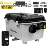 Diesel-Luftstandheizung - Parkheizung 8 kW - 12V/24V und 220V - LCD, Bluetooth App und Fernbedienung - Höhenmodus bis 5500 m - 6 l Tank - Schwarz