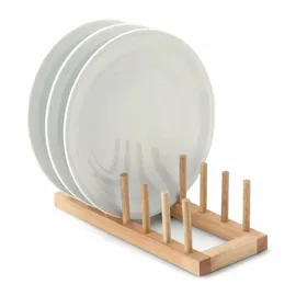 Continenta Tellerständer für 6 Teller, Tellerablage, Tellerregal aus Gummibaumholz, Größe: 30 x 12 x 9 cm (ohne Teller)