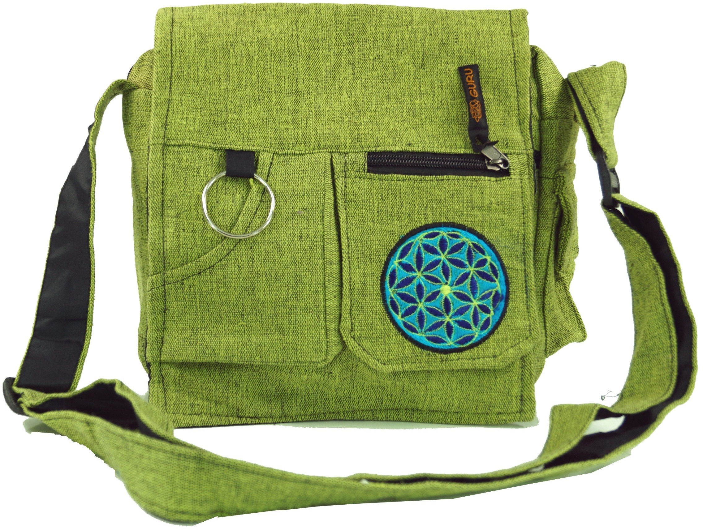 GURU SHOP Schultertasche, Hippie Tasche - Grün, Herren/Damen, Baumwolle, Size:One Size, 25x25x7 cm, Alternative Umhängetasche, Handtasche aus Stoff - Einheitsgröße