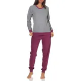 Normann Pyjama Damen langarm Frottee Schlafanzug mit Bündchen grau 36/38