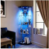 Simurq Glasvitrine Eckvitrine mit LED Beleuchtung, 4 Lagen Eck-Standvitrinen mit Glastür (1-St, 4 Lagen Eck-Vitrinenschrank mit 1 Glastür) Glas Vitrine mit Schloss, perfekt für Sammler, Sammlervitrine schwarz