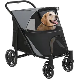 PawHut Hundewagen, mit Kissen, Faltbarer Hundetrolley, Katzenbuggy für große und mittelgroße Hunde, Hundetrolley mit Netzfenster, Sicherheitsleinen, Tasche, Oxfordstoff, Grau