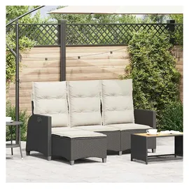 vidaXL Gartensofa mit Liegefunktion Kissen L-Form Schwarz Poly Rattan
