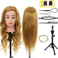 Neverland 24" Frisierkopf Friseur mit Ständer 60% Echthaar Haar Übungskopf Puppenkopf Friseurkopf Ausbildung Kopf Mit Halter + Hair Styling Braid Set #27