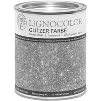 Lignocolor Glitzer Farbe (750 ml, Silber) Möbel und Wände in Glitter Optik, Effektfarbe Glitzereffekt, nicht deckend (transparent)– Made in Deutschland