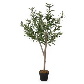 Spetebo Olivenbaum Kunstpflanze im schwarzen Topf mit 20 Oliven - 120 x 60 cm - Künstlicher Baum im Blumentopf mit 580 Blättern