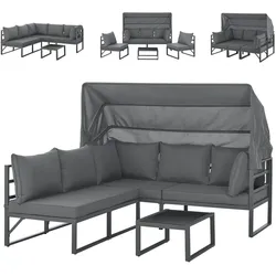 SVITA MAUI Gartenmöbel-Lounge-Set mit Dach Outdoor-Sofa Strandkorb-Sonneninsel Stahl Grau