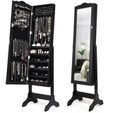 COSTWAY Schmuckschrank, Schmuckregal abschließbar, Schmuck Spiegelschrank mit Ganzkörperspiegel für Make-up, neigungsverstellbar (Schwarz)