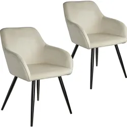 TECTAKE Esszimmerstuhl Marilyn Samtoptik, schwarze Stuhlbeine  2er Setcreme/schwarz