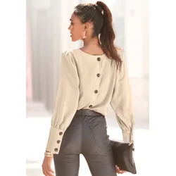 Langarmbluse, mit Knopfleiste hinten, elegante Damenbluse, Business-Look, Gr. 34, creme, , 81907852-34