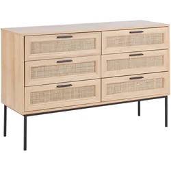 Kommode heller Holzfarbton 6 Rattan-Schubladen PASCO