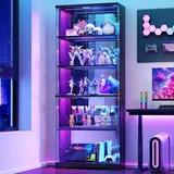 TAGELIER 175cm Glasvitrine mit RGB LED, 5 Ebenen Sammlervitrine für Sammlerstücke & Figuren, abschließbarer Vitrinenschrank für Bücher, Schwarz