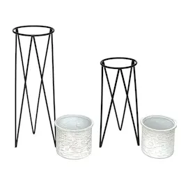 DanDiBo Ambiente Blumenhocker mit Topf 2er Set Metall 60 x 30 cm Schwarz Weiß