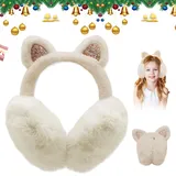 UQTUKO Ohrenwärmer Kinder, Ohrenschützer Mädchen Winter Süße Katzenohren Design faltbar Ohrenwärmer Warme Flauschig Earmuffs Weiche Plüsch Ohrenschützer für Outdoor Aktivitäten (Beige) - Einheitsgröße