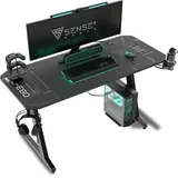 SENSE7 Schreibtisch Nomad Cybernetic, Gaming Tisch 140x60, PC Tisch mit Kopfhörerhaken, Getränkehalter, Controller Halter, Gaming Computertisch mit Kohlefaseroberfläche, Ergonomischer Gaming Desk