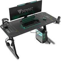 SENSE7 Schreibtisch Nomad Cybernetic, Gaming Tisch 140x60, PC Tisch mit Kopfhörerhaken, Getränkehalter, Controller Halter, Gaming Computertisch mit Kohlefaseroberfläche, Ergonomischer Gaming Desk