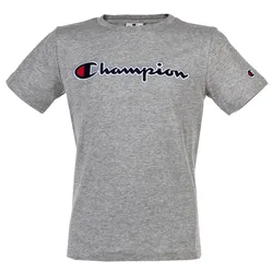 Champion Kinder Unisex T-Shirt - Oberteil, Rundhals, Baumwolle, Logo, einfarbig Grau XS