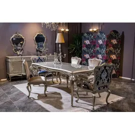 Casa Padrino Luxus Barock Esstisch Silber - Prunkvoller Massivholz Esszimmertisch - Prunkvolle Barock Esszimmer Möbel