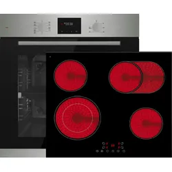 Böhme Einbauherdset Autark Elektrobackofen | 9 Backofenfunktionen| PKM Glaskeramik 60 cm Kochfeld Rahmenlos |Touch Control | 4 Kochfelder