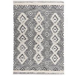 THEKO Wollteppich »Mora - 14019«, rechteckig, Handweb Teppich, reine Wolle, handgewebt, Rauten Design, mit Fransen, schwarz , , Maße cm B: 190 H: 1