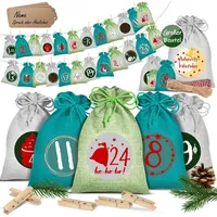 Kesser KESSER® Adventskalender zum Befüllen 24 Jutebeutel Gedruckte Stoffbeutel
