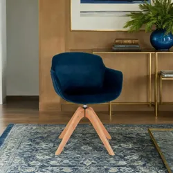 Kadima Design Polsterstuhl Dunkelblau Samt Drehbar  59x54x80cm  360° Rotation  Armlehnen  Skandinavisch