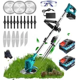 Rasentrimmer Mit Akku Akkurasenmäher für Makita,21V Elektrischer Rasentrimmer mit 2X 4000mAh Batterien und Ladegerät, 90°Drehkopf, Teleslopstiel, Rasenkantenschneider Akku-Freischneider für Garten