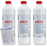DEWEPRO-Set: SANIT RohrReiniger flüssig (3063) - 3 Flaschen à 1000ml - Hochwirksamer Rohrreiniger auf flüssiger Basis, inkl. 1 St. DEWEPRO® Single Scrubs