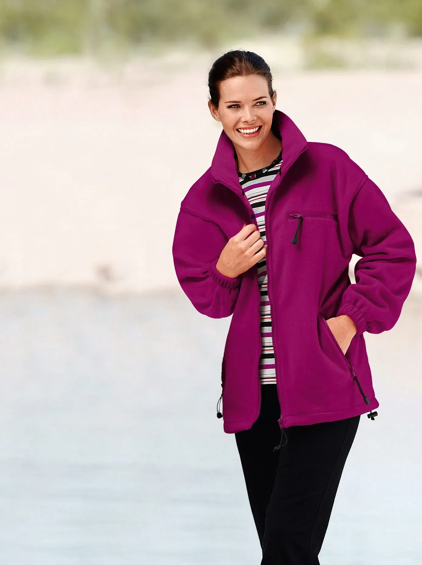 Fleecejacke CLASSIC, Damen, Gr. 44/46, pink (fuchsia), 100% Polyester, unifarben, Jacken Fleecejacke