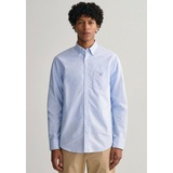 GANT Langarmhemd Regular Fit Oxford Hemd strukturiert langlebig dicker mit Logostickerei auf der Brusttasche blau