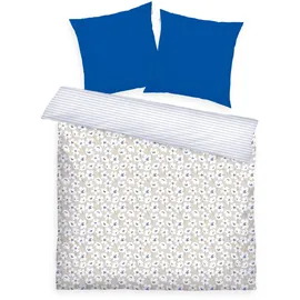 Tom Tailor Wendebettwäsche FRESH FLOWERS Blau/Beige 155 x 220 cm + 80 x 80 cm