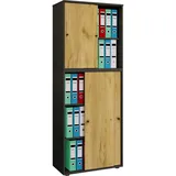 VCM Aktenschrank Schiebetüren Lona 5fach 70 x 37 cm) | 2 Jahre Gewährleistung - mind. 14 Tage Rückgaberecht - Braun,Schwarz