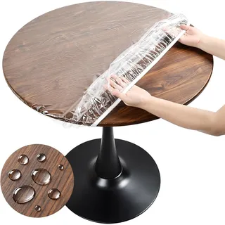 Transparent Tischdecke Rund, Outdoor Tischdecke Wetterfest Gartentischdecke, TPU Wachstischdecke Rund mit Gummizug, Durchsichtige Tischfolie Abwaschbar (100cm)