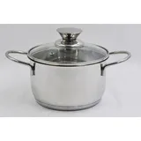 Buri 2x Kochtopf Neapel Silber 16cm 1,5L Glasdeckel, Kochen Braten, Töpfe für Suppen oder Fleisch, geeignet für Herd und Backofen, K...