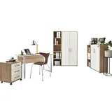 BMG-Möbel BMG-Moebel.de Büromöbel komplett Set Arbeitszimmer Office Edition Mini in Sonoma Eiche/Weiß Matt (Set 4,