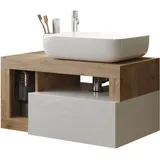 WELLTIME Waschtisch "Hamburg", braun (weiß, eiche cadiz nb, weiß), B:79cm H:61cm T:49cm, Waschtische, Waschtisch, 1 Schubkasten, Breite 79 cm, Soft-Close, inkl. Keramik-Aufsatzbecken