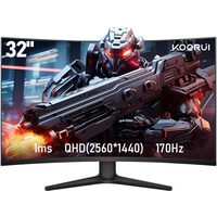 KOORUI 32 Zoll Curved Ultrawide Gaming Monitor, 2K QHD(2560x1440), 170Hz, 1ms, 1500R, VA, HDR 10, 2xHDMI (170Hz or 144Hz), DP (170Hz), AdaptiveSync, DCI-P3 90%, SRGB100%, VESA 75x75mm, Eye Care