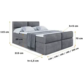 altdecor Boxspringbett BOXI3-Z KING - 160x200 - H3/H4 - Dunkelgrau