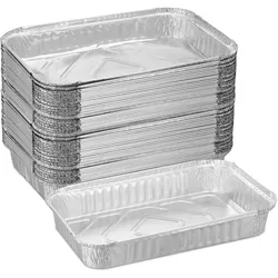 Relaxdays Aluschalen Grill, 50er Set, B x T: 31 x 21 cm, eckige Grillschalen, Tropfschalen indirektes Grillen, silber