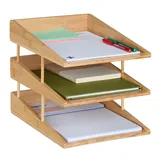 Relaxdays Briefablage, 3 Fächer, aus Bambus, DIN A4 Größe, stapelbare Dokumentenablage, für Schreibtisch und Büro, natur