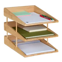 Relaxdays Briefablage, 3 Fächer, aus Bambus, DIN A4 Größe, stapelbare Dokumentenablage, für Schreibtisch und Büro, natur
