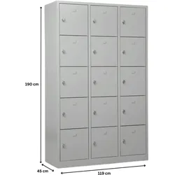 PROREGAL Schließfachschrank Falcon | Large | HxBxT 190x119x45 cm | Vorhängeschloss | Grau