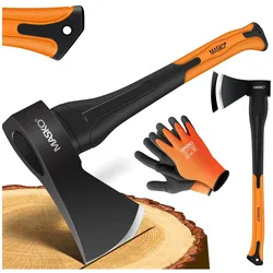 MASKO® Spaltaxt Spaltbeil Axt Beil Spalthammer Spaltkeil FIBERGLAS-Stiel + Handschuhe Die Perfekten Werkzeuge für Garten und Wald Universal   Robust   Langlebig   Rostfrei