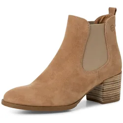 Chelseaboots TAMARIS, Damen, Gr. 38, beige (sand), Veloursleder, modisch, Schuhe, Cowboy Stiefelette, Westernboots mit komfortablem Stretcheinsatz