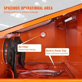 Vevor Sandstrahlkabine Aluminium/Stahl 60 Gallonen orange mit Ständer, Strahlpistole und 4 Düsen