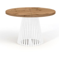 Runder Ausziehbarer Tisch für Esszimmer, DOVER - Industrial/Loft Still mit Lamellenbeine, Durchmesser: 100 / 200 cm, Farbe: Eiche Wotan / Weiß