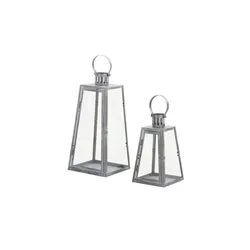 Laterne, 2er Set , weiß , Glas, Metall , Maße (cm): B: 19 H: 41 T: 19