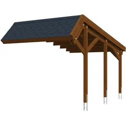 Einzelcarport SKANHOLZ "Harz Stellplatzerweiterung", braun (nussbaum), B/H/T: 303cm x 219cm x 560cm, Carports, mit schwarzen Dachschindeln