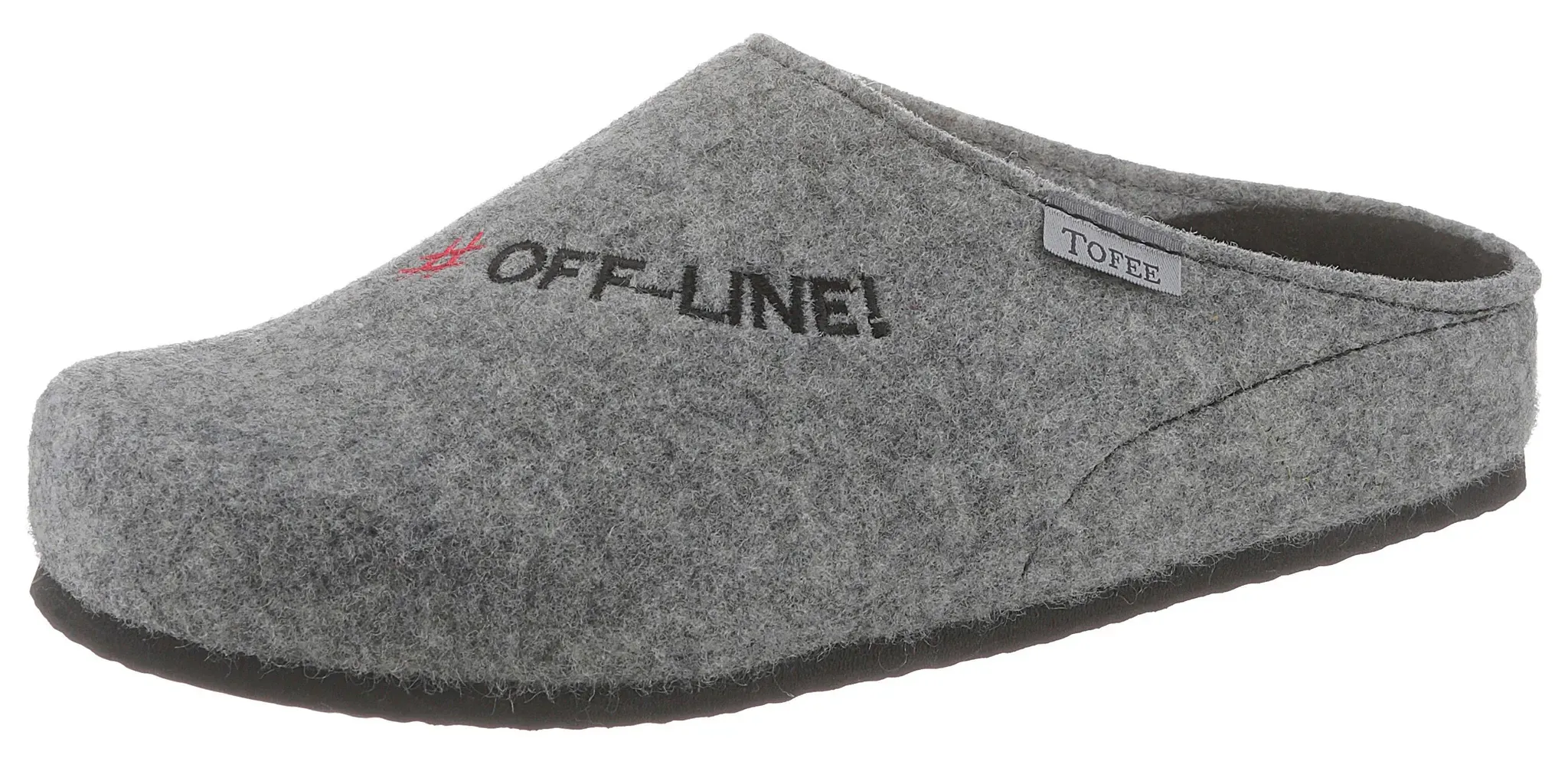 Pantoffel TOFEE Gr. 43, grau (grau, meliert) Herren Schuhe Hausschuhe mit Schriftzug "Off-Line"