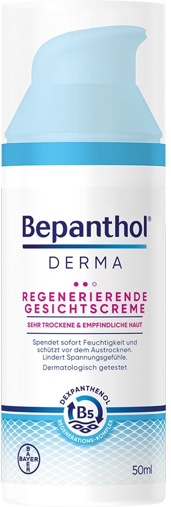 Bepanthol® Derma Regenerierende Gesichtscreme, Gesichtspflege für empfindliche und sehr trockene Haut, dermatologisch getestete Feuchtigkeitscreme mit Dexpanthenol, nicht-komedogene Gesichtscreme